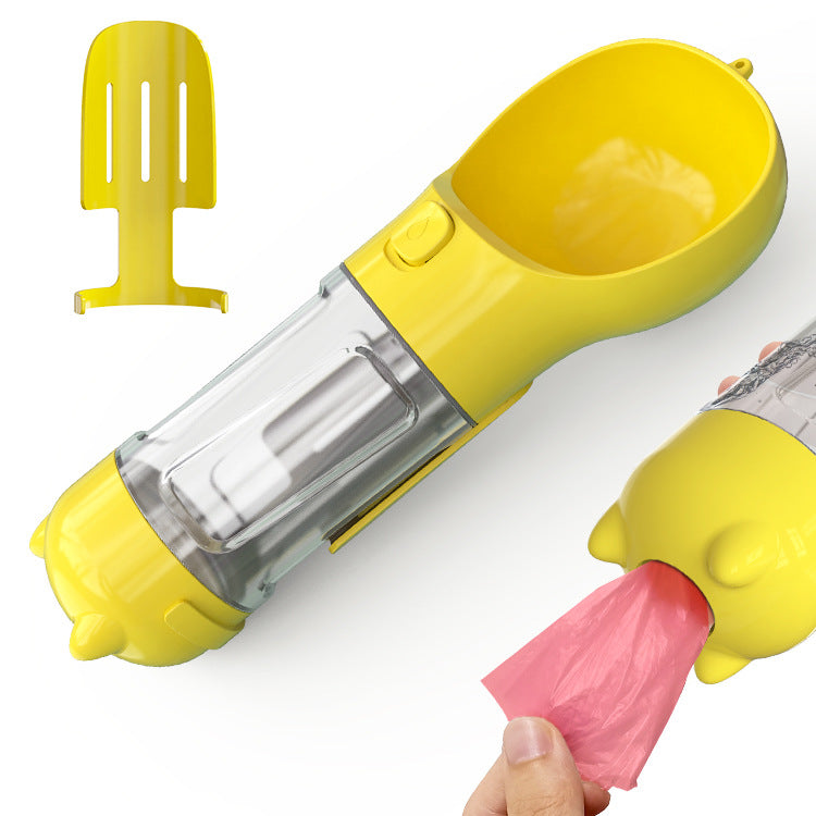 3-in-1 dog travel bottle — water, food & waste bags in one