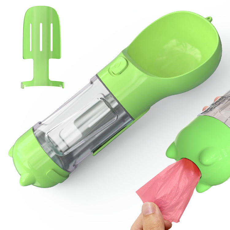 3-in-1 dog travel bottle — water, food & waste bags in one