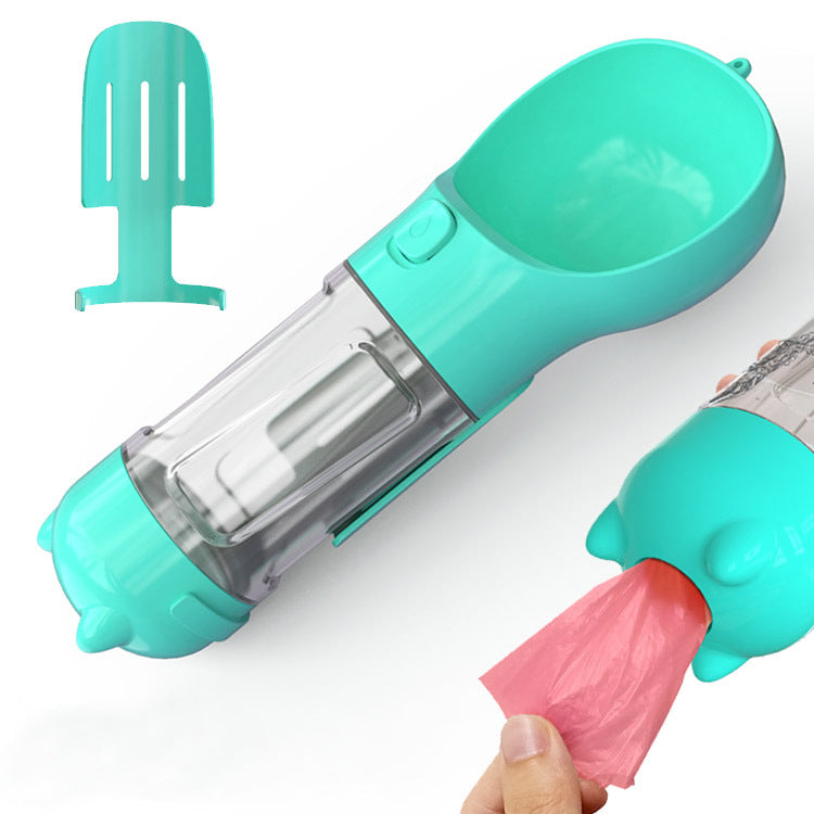 3-in-1 dog travel bottle — water, food & waste bags in one