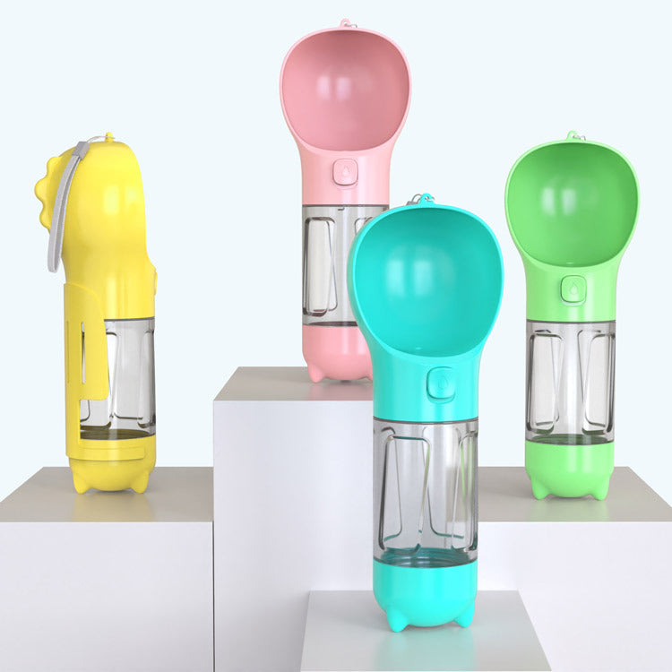 3-in-1 dog travel bottle — water, food & waste bags in one